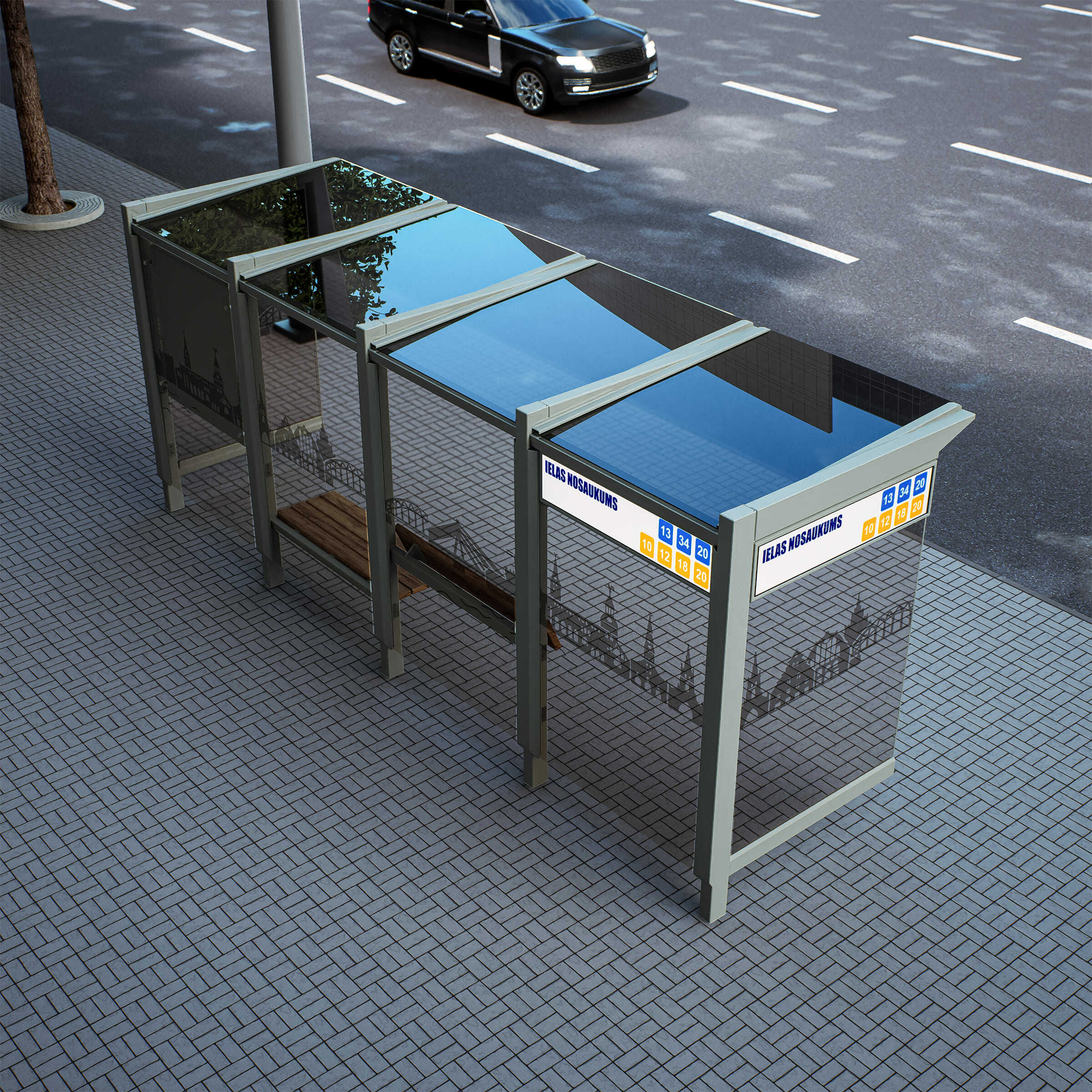 Bus Shelter RIGA XL-Size by PALAMI Group - Extremely Spacious And Maximum Visibility Outdoor Advertising Shelter